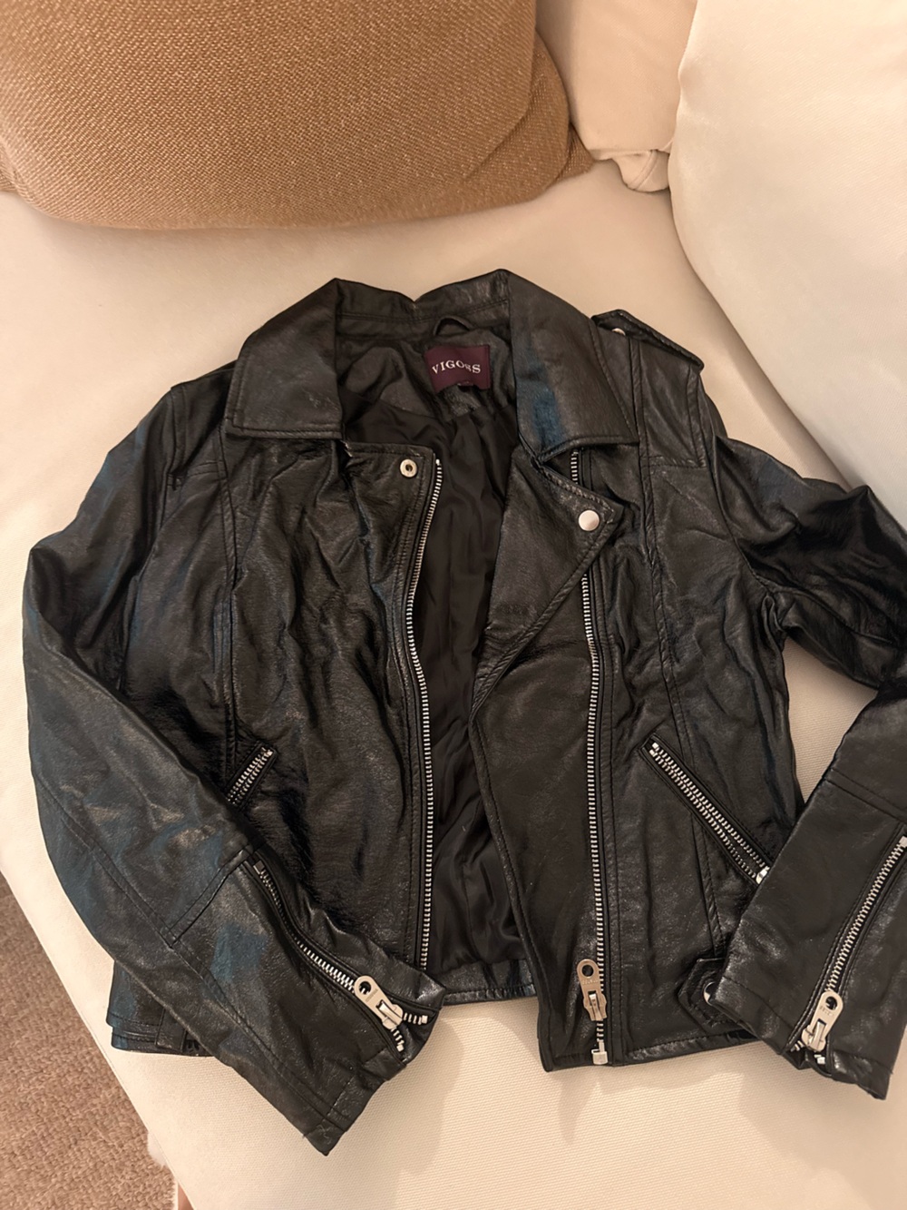 Vigoss Black Faux Leather Biker Jacket with Zip Pockets
